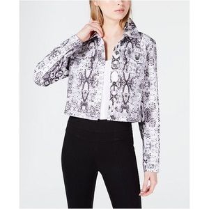BAR III Silver Sky Cropped Snake Print Trucker Jacket White Diamond Python L NWT